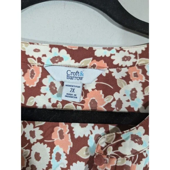 Croft & Barrow Top Women Plus 2X‎ Brown Floral Tunic Business Casual - Picture 5 of 6